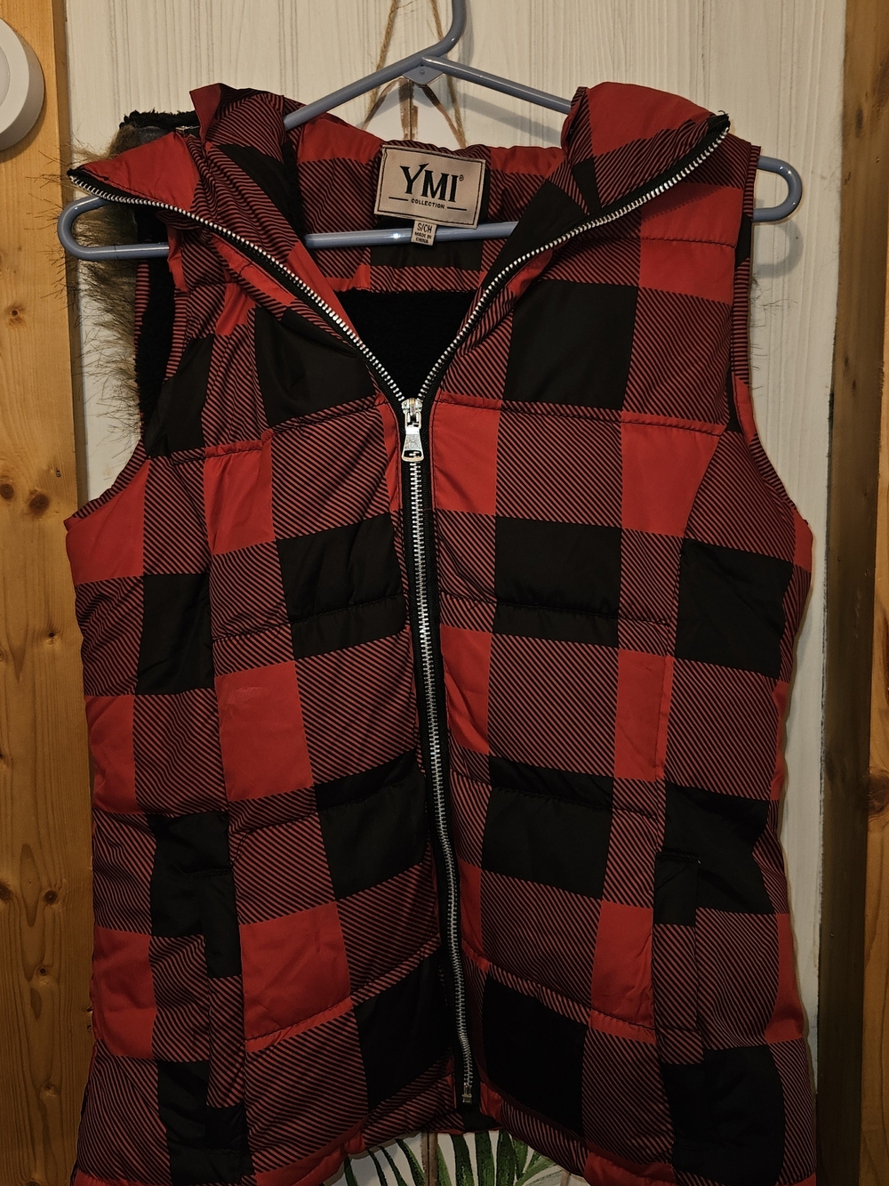 YMI Red and Black Plaid Puffer Vest